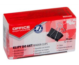 Klipy do dokumentów OFFICE PRODUCTS, 15mm, 12szt., czarne