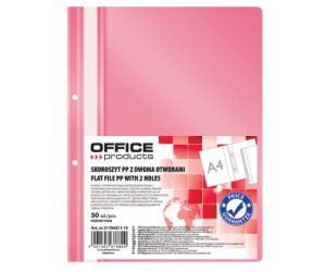 Skoroszyt OFFICE PRODUCTS, PP, A4, 2 otwory, 100/170mikr., wpinany, różowy