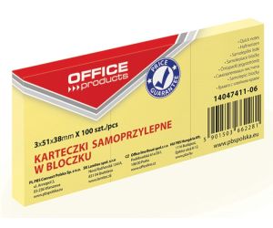 Bloczek samoprzylepny OFFICE PRODUCTS, 38x51mm, 1x100 kart., pastel, jasnożółty op3 sztuki