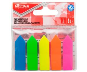 ZAKŁADKI INDEKSUJĄCE OFFICE PRODUCTS PP STRZAŁKA 12X45MM 5X25 KART. ZAWIESZKA  MIX KOLORÓW