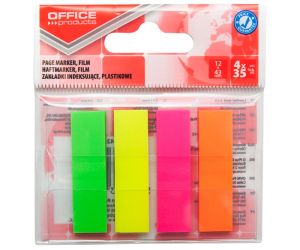 ZAKŁADKI INDEKSUJĄCE OFFICE PRODUCTS PP 12x43MM 4x35 KARTEK MIX KOLORÓW NEONOWYCH
