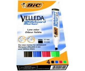 MARKER SUCHOŚCIERALNY BIC VELLEDA 1751 ŚCIĘTY KPL.4 KOLORY