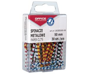 Spinacze metalowe OFFICE PRODUCTS Zebra, powlekane, 50mm, w pudełku, 30szt., mix kolorów