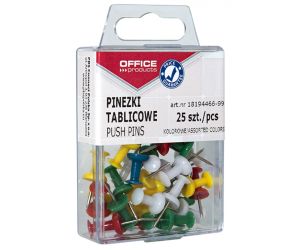 Pinezki kolorowe beczułki OFFICE PRODUCTS, w pudełku, 25szt., mix kolorów