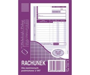D RACHUNEK A6 2SKŁ.ZWOL.VAT 232-5 RACHUNEK PIONOWY