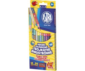 ASTRA KREDKI OŁÓWKOWE TRÓJKĄTNE DWUSTRONNE 24 KOLORY
