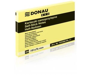 Bloczek samoprzylepny DONAU Eco, 101x76mm, 1x100 kart., jasnożółty