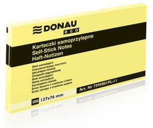 Bloczek samoprzylepny DONAU Eco, 127x76mm, 1x100 kart., jasnożółty
