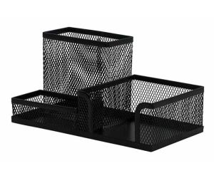 Przybornik na biurko Q-CONNECT Office Set, metalowy, 3 komory, czarny