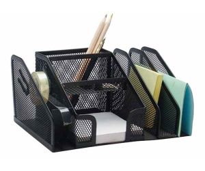 Przybornik na biurko Q-CONNECT Office Set, metalowy, 6 komór + dyspeneser do taśm, czarny