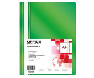 Skoroszyt OFFICE PRODUCTS, PP, A4, miękki, 100/170mikr., zielony