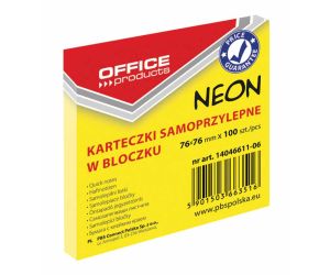 Bloczek samoprzylepny OFFICE PRODUCTS, 76x76mm, 1x100 kart., neon, żółty