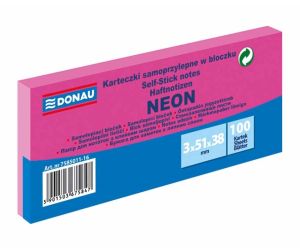 Bloczek samoprzylepny DONAU, 38x51mm, 3x100 kart., neon, różowy
