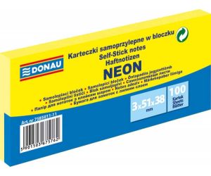 Bloczek samoprzylepny DONAU, 38x51mm, 3x100 kart., neon, żółty