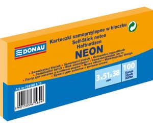 Bloczek samoprzylepny DONAU, 38x51mm, 3x100 kart., neon, pomarańczowy