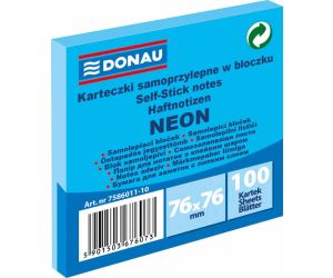 Bloczek samoprzylepny DONAU, 76x76mm, 1x100 kart., neon, niebieski