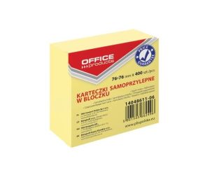 Kostka samoprzylepna OFFICE PRODUCTS, 76x76mm, 1x400 kart., pastel, jasnożółty