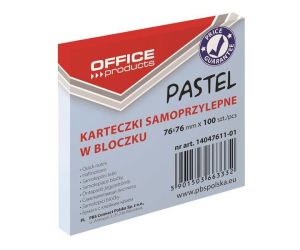Bloczek samoprzylepny OFFICE PRODUCTS, 76x76mm, 1x100 kart., pastel, niebieski