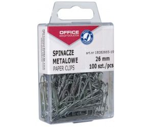 Spinacze metalowe OFFICE PRODUCTS, 26mm, w pudełku, 100szt., srebrne