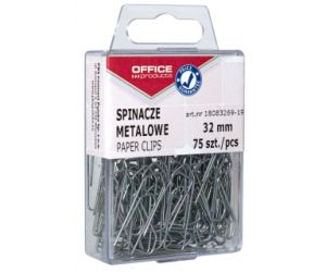Spinacze metalowe OFFICE PRODUCTS, 32mm, w pudełku, 75szt., srebrne