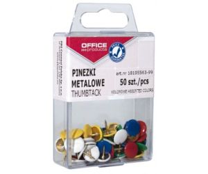 Pinezki kolorowe OFFICE PRODUCTS, w pudełku, 50szt., mix kolorów