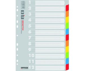 Przekładki OFFICE PRODUCTS, karton, A4, 227x297mm, 12 kart, mix kolorów