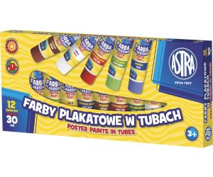 ASTRA FARBY PLAKATOWE W TUBKACH 12 KOLORÓW x 30 ml