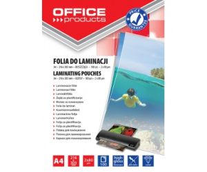 Folia do laminowania OFFICE PRODUCTS, A4, 2x80mikr., błyszcząca, 100szt., transparentna