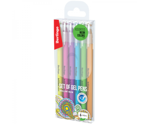 DŁUGOPIS ŻELOWY BERLINGO BRILLANT GLITTER NEONOWY 0,8MM KPL 6 SZTUK