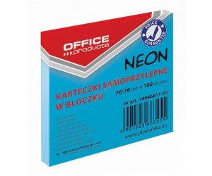 Bloczek samoprzylepny OFFICE PRODUCTS, 76x76mm, 1x100 kart., neon, niebieski