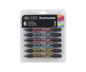 WINSOR & NEWTON BRUSHMARKER ZESTAW 6 sztuk MID TONES
