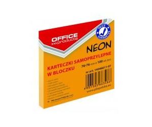Bloczek samoprzylepny OFFICE PRODUCTS, 76x76mm, 1x100 kart., neon, pomarańczowy