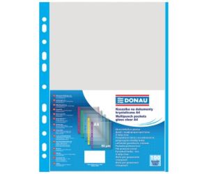 Koszulki na dokumenty DONAU, PP, A4, krystal, 40mikr., kolorowy brzeg - niebieski, 100szt.